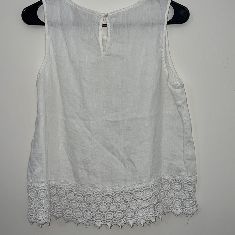 St. Tropez West 100% Linen Tank with lace detail - Picture 4 of 5
